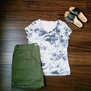 Coldwater Creek Floral / Rose Black & White Modern T-Shirt Tee Lined NWOT